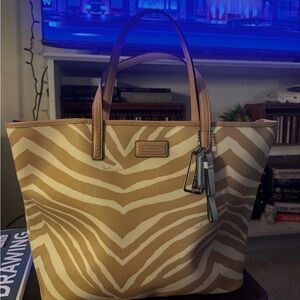 Coach Zebra Pattern Tan and Cream Tote